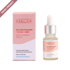 Prolixr 10% Niacinamide + 1% Hyaluronic Acid + Zinc Skin Clearing Face Serum- For Acne Marks, Blemishes & Oil Balancing- All Skin Types - 10 Ml - Travel Friendly - Pack Of 2 Mini Serums