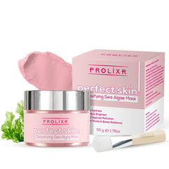 Prolixr - Detoxifying Sea Algae Full Face Mask |Pore Minimizer & Pore Cleaner with Face Mask Brush Applicator | Face mask for glowing skin | Face mask for men & women | 50g