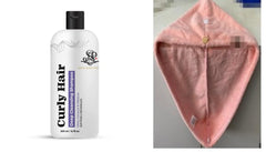 Ultimate Curly Hair Care Combo by Bollywood Stylist Savio John Pereira: Curly Hair Shampoo + Microfiber Hair Towel Wrap (Pink) for Soft, Hydrated Curls, Quick Drying, and Frizz-Free Results