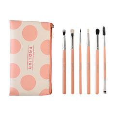 Prolixr Eye Makeup Brush Set - Professional Brushes | Precise, Even Application, Seamless Blending | Hygienic and Vegan | Includes Pink Travel Pouch - 6 Piece Set