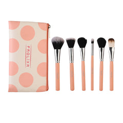 Prolixr Professional Face Makeup Brush Set - With Prolixr's Pink Pouch - For Foundation, Contour, Blush, Concealer - Synthetic Makeup Brushes - Vegan & Cruelty Free - 6 Pieces
