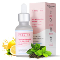 Prolixr 10% Niacinamide + 1% Hyaluronic Acid + Zinc Skin Clearing Face Serum | Acne Marks & Blemishes | Oil Balancing - 30ml