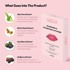 Prolixr Plumping & Hydrating Lip Mask For Pink Lips | With Witch Hazel, AloeVera, Acai Berry & Mullberry | Cure Dark, Dull, Dry & Chapped Lips - For Women & Men - 3 Strips