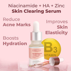 Prolixr 10% Niacinamide + 1% Hyaluronic acid + Zinc Skin Clearing Face Serum- for acne marks, blemishes & oil balancing- all skin types - 10 ml - travel friendly - mini