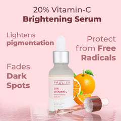 Prolixr 20% Vitamin C Brightening Face Serum - Skin Brightening Vit C Serum - Reduces Dark Spots & Pigmentation - For Glowing Skin - All Skin Types - Pack of 2