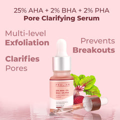 Prolixr 25% AHA + 2% BHA + 2% PHA Pore Clarifying Face Serum | Multi-Level Exfoliation | For Smooth & Clear Skin | All Skin Types (10 ml)