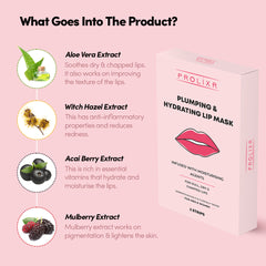 Prolixr Plumping & Hydrating Lip Mask - For Pink Lips (Witch Hazel, Aloe Vera, Acai Berry & Mulberry) Dark, Dull, Dry & Chapped Lips | Women & Men | 3 Strips